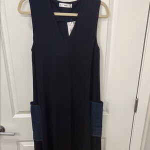 Mango Dark blue Sleeveless V-Neck Maxi Dress with Denim Pocket Panels